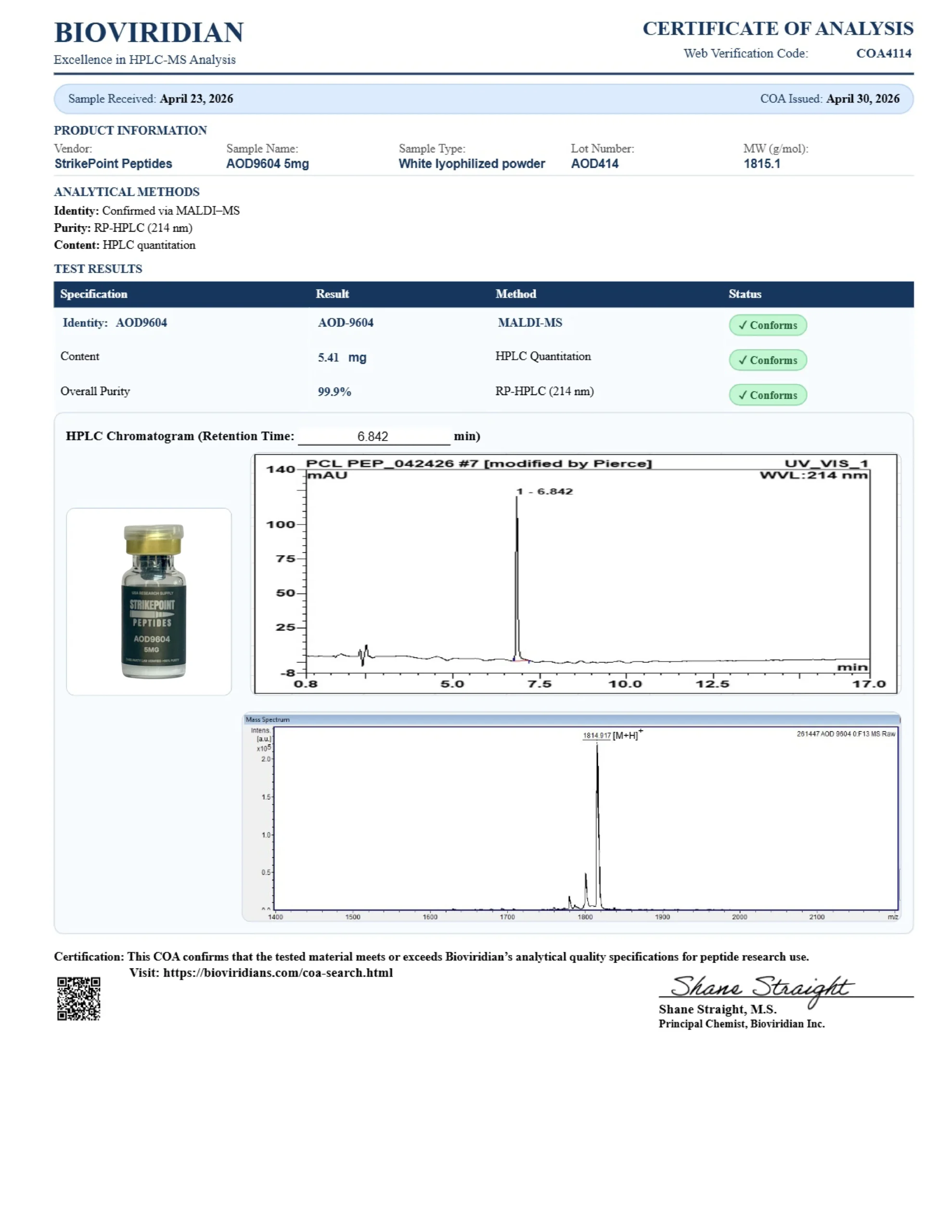 AOD-9604 5mg COA