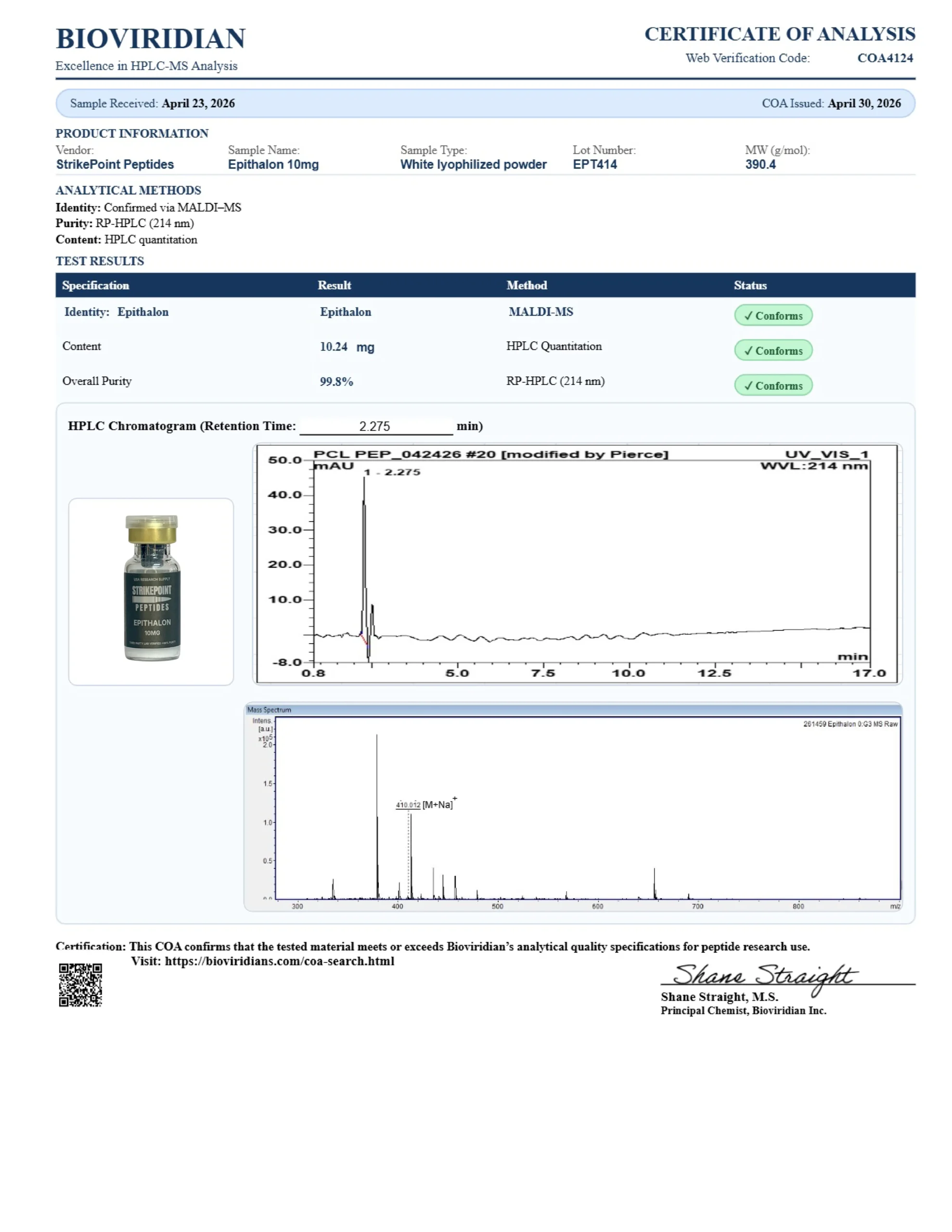 Epithalon 10mg COA