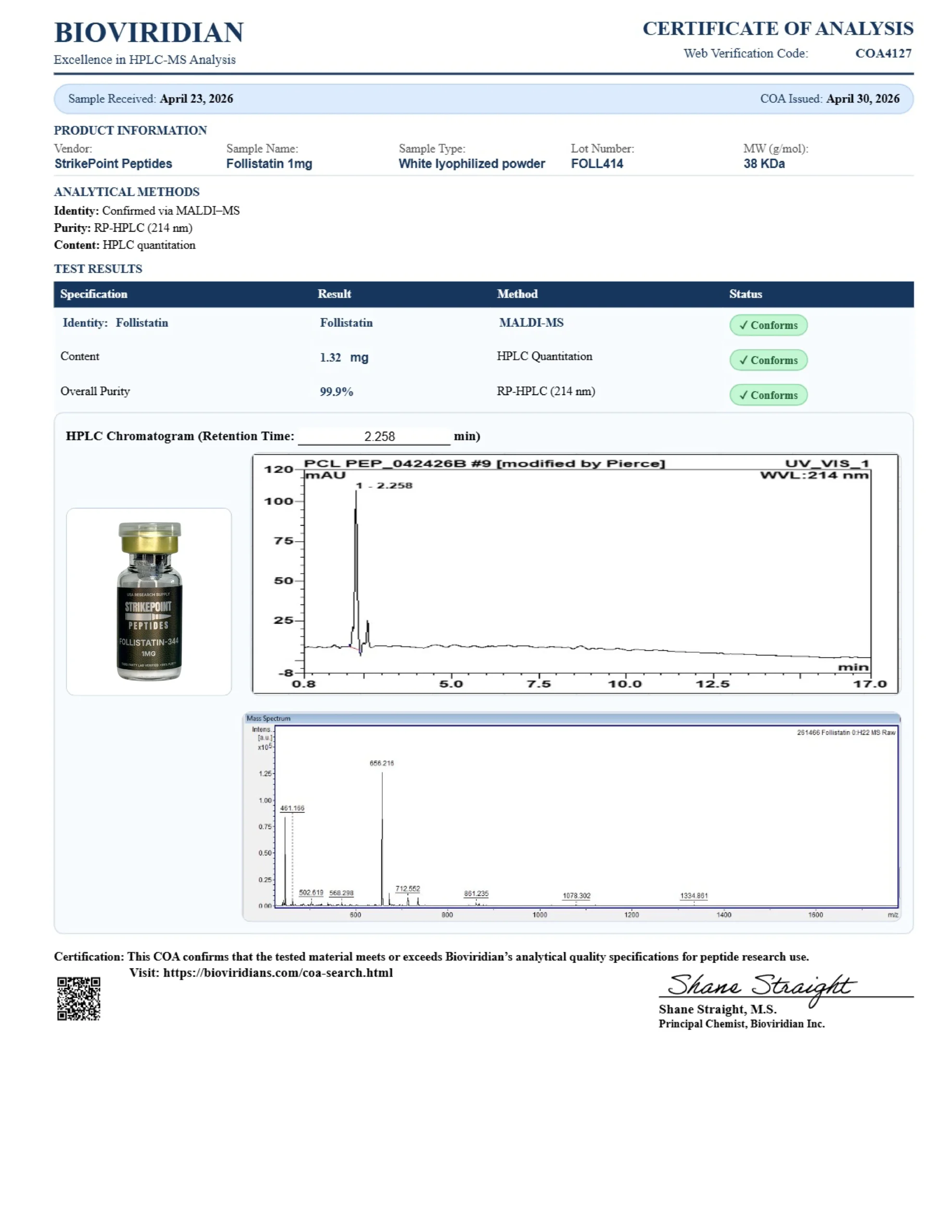 Follistatin 1mg COA