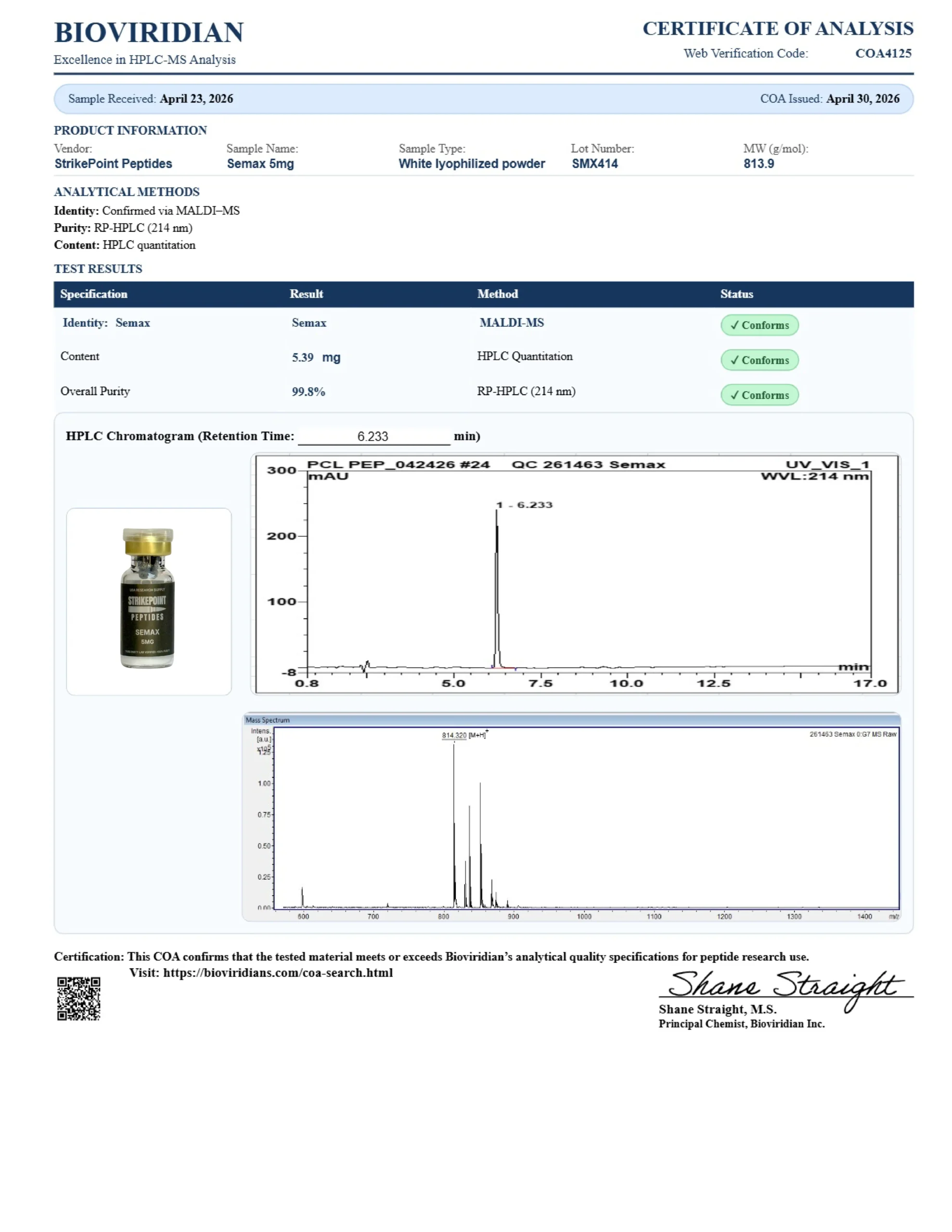 Semax 5mg COA