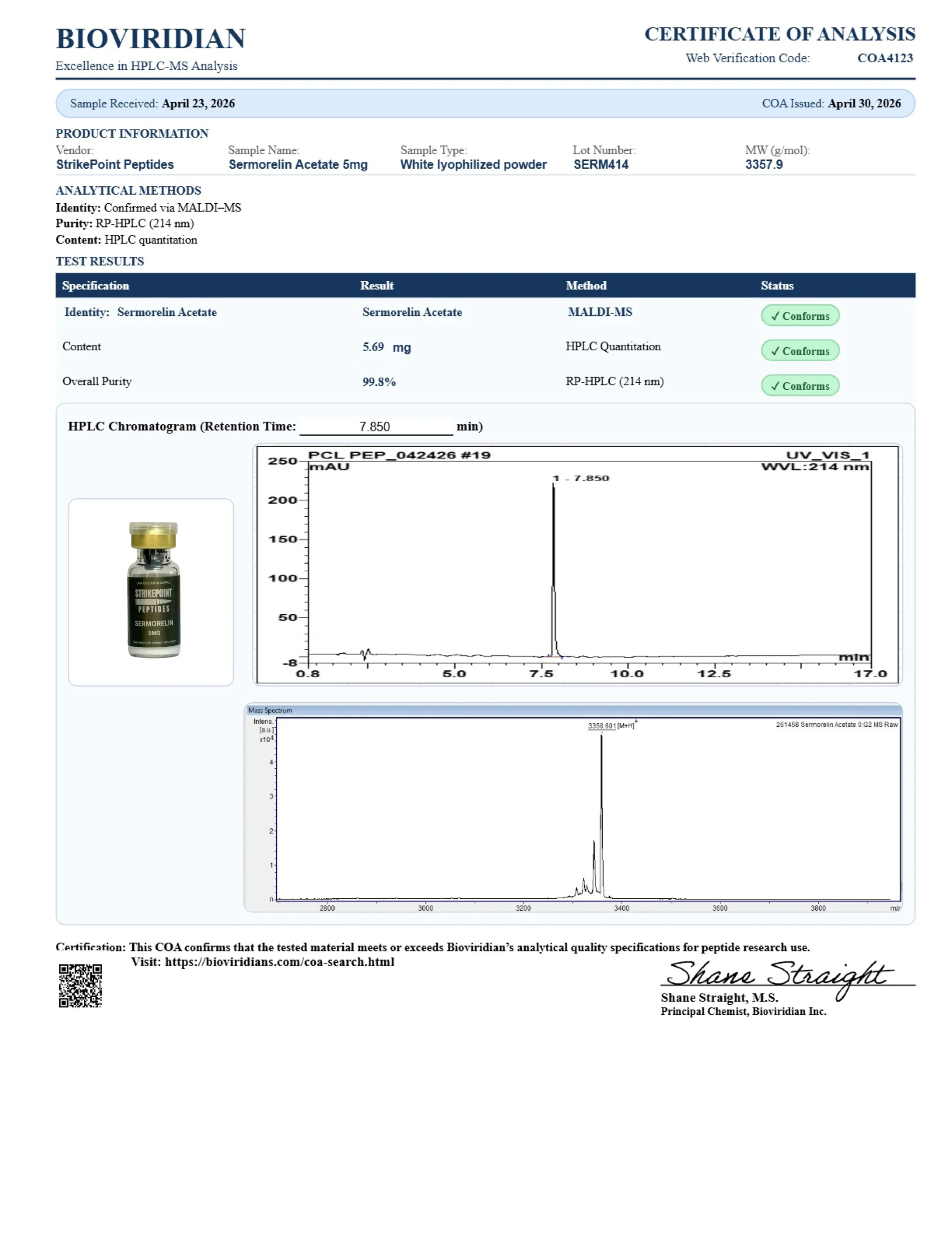 Sermorelin Acetate 5mg COA