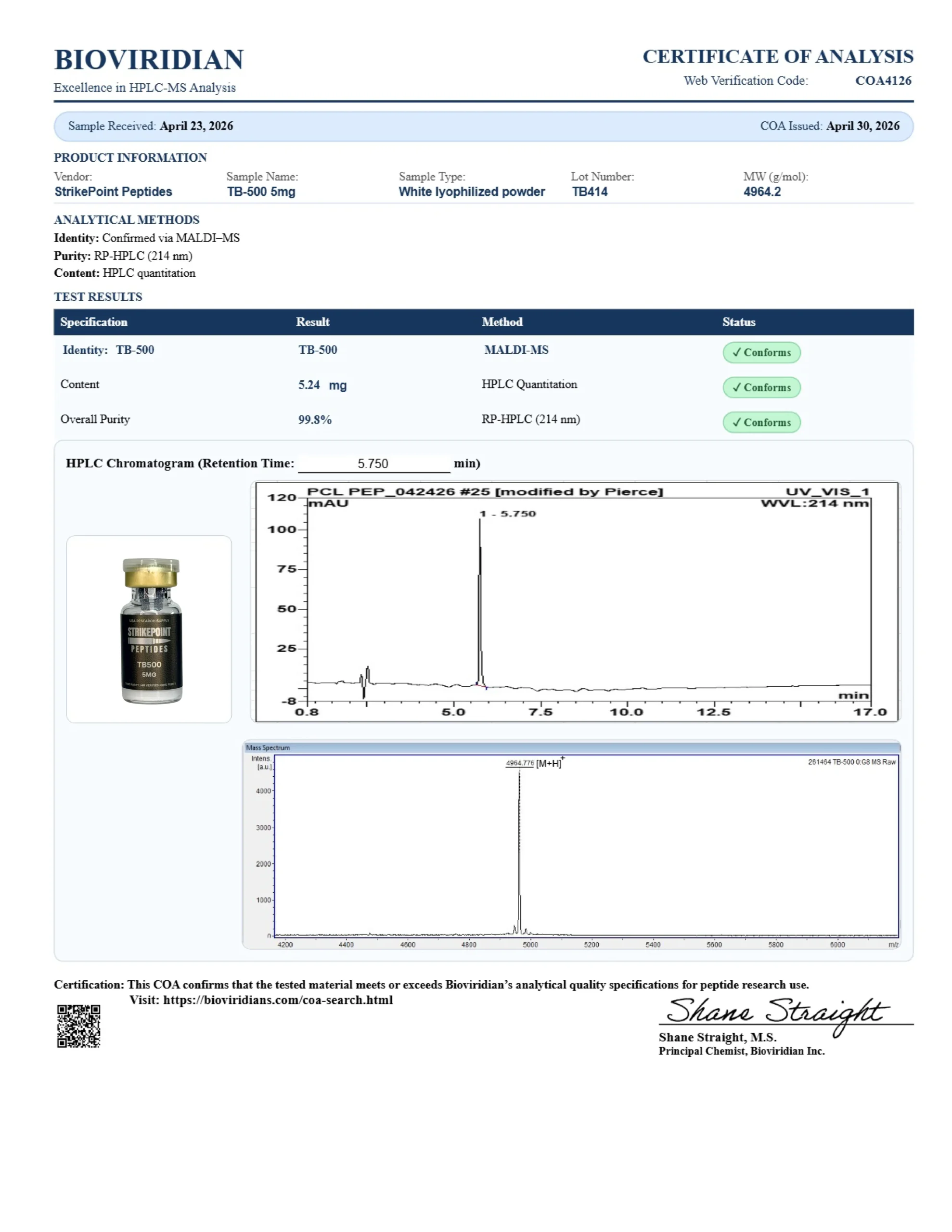TB-500 5mg COA