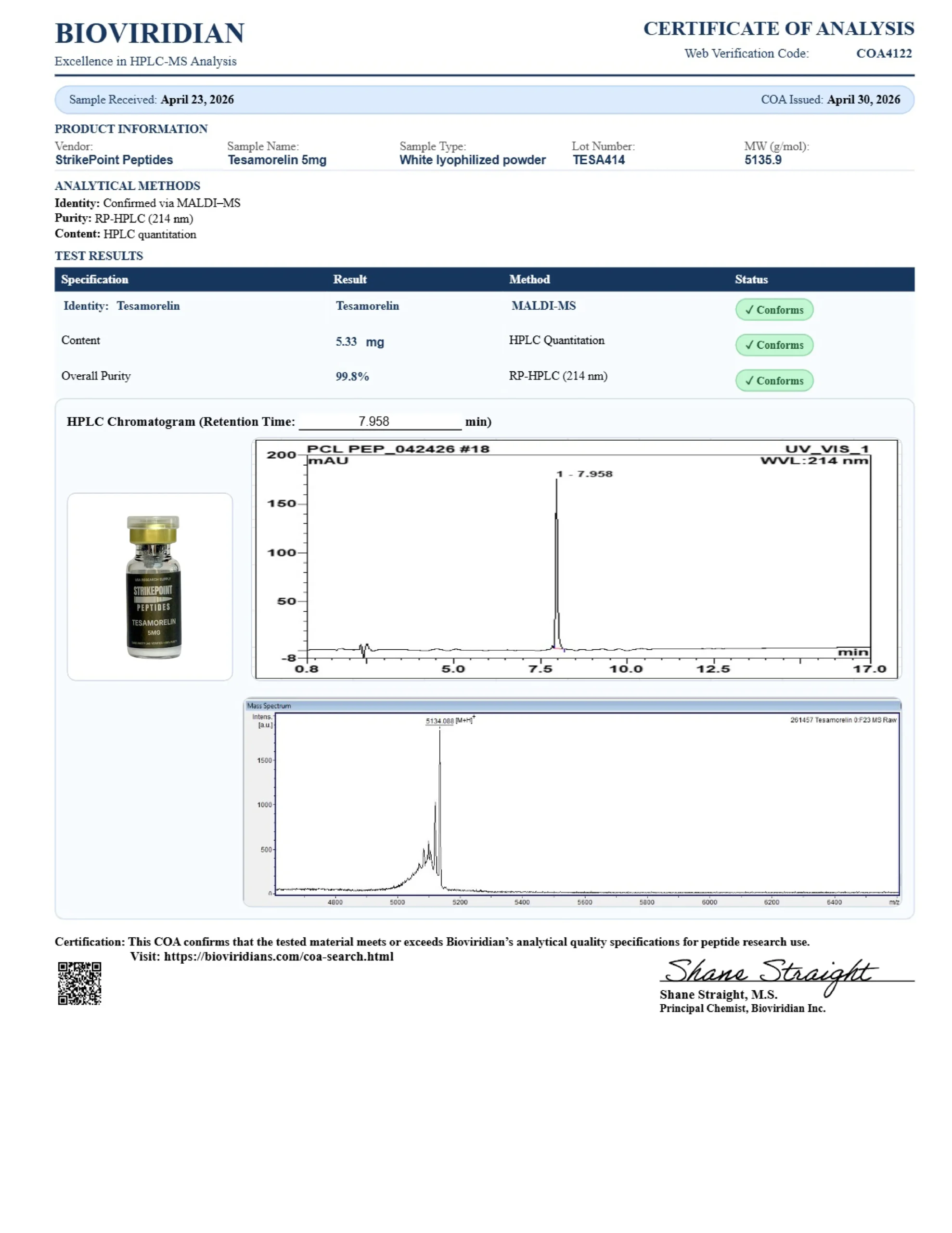 Tesamorelin 5mg COA