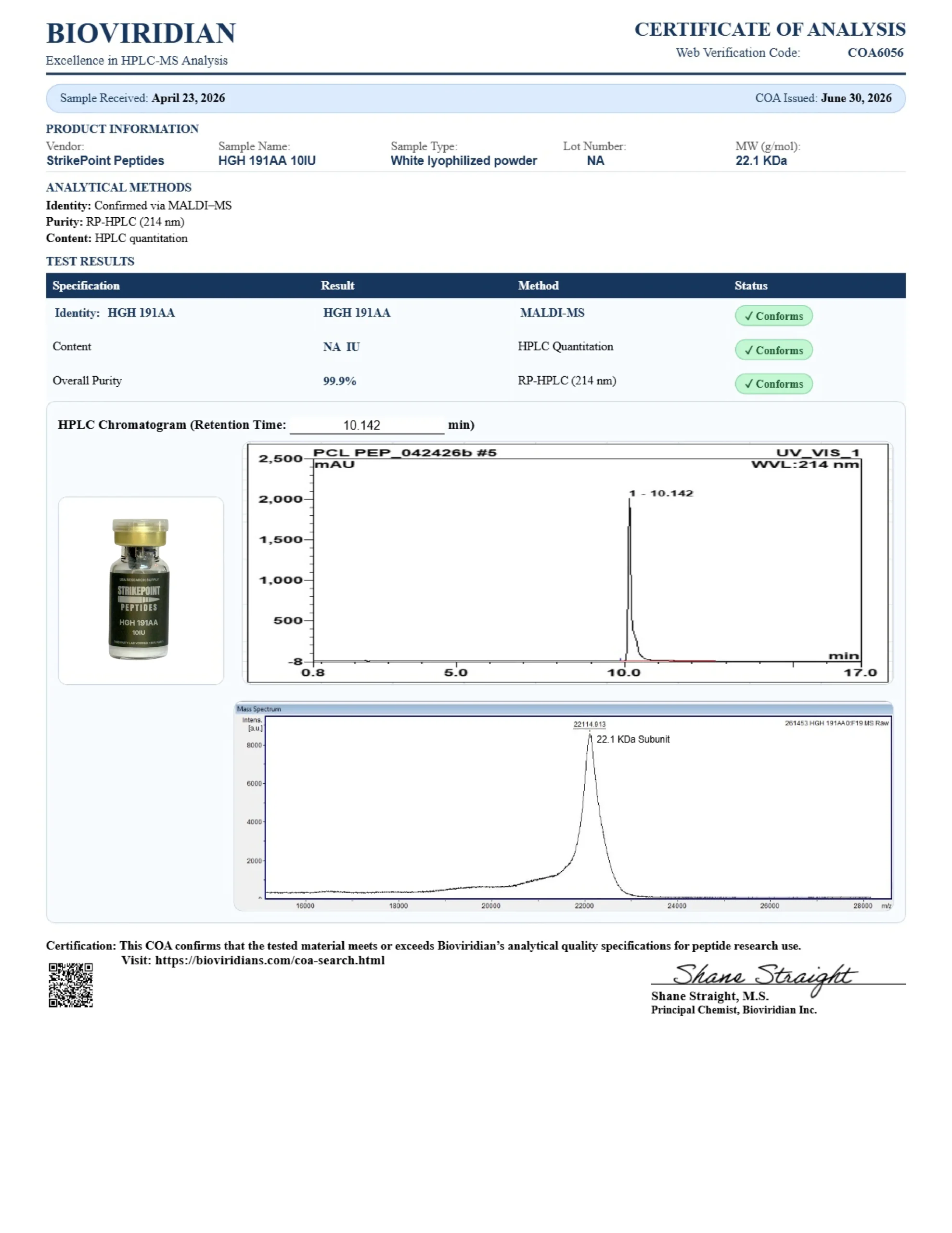 HGH 191AA COA