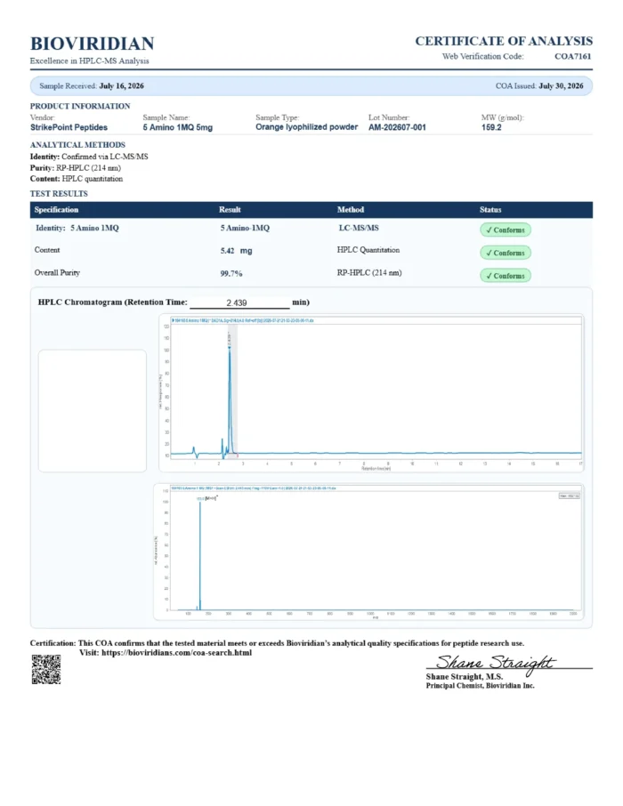 Certificate of Analysis for batch AM-202607-001