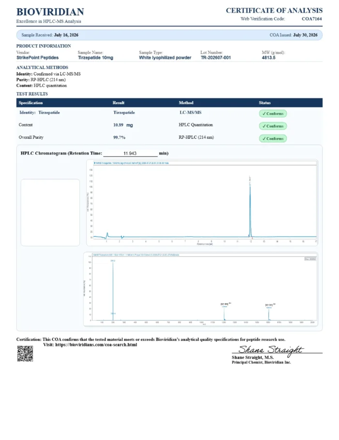 Certificate of Analysis for batch TR-202607-001