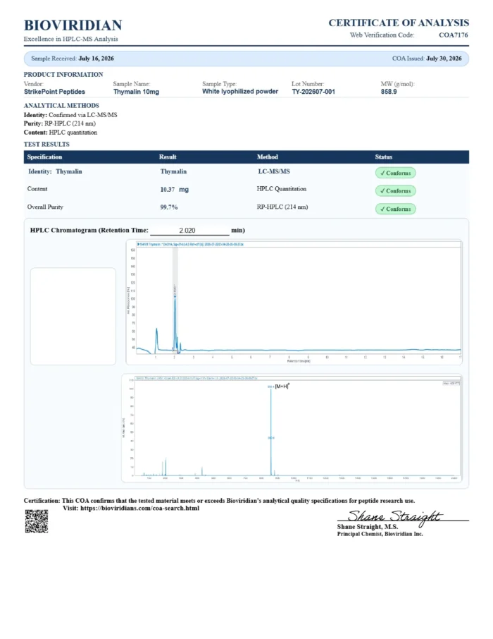 Certificate of Analysis for batch TY-202607-001