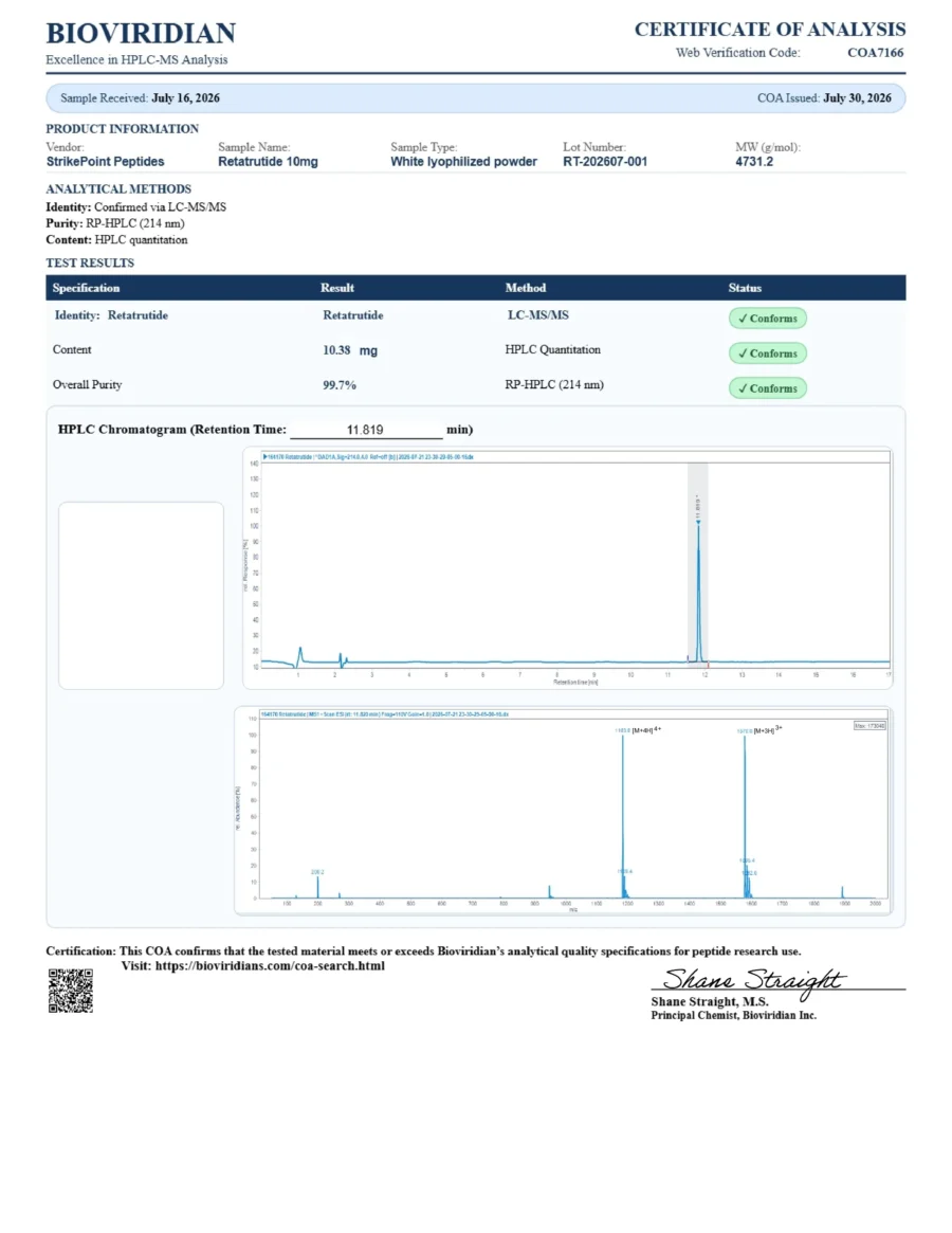 Certificate of Analysis for batch RT-202607-001